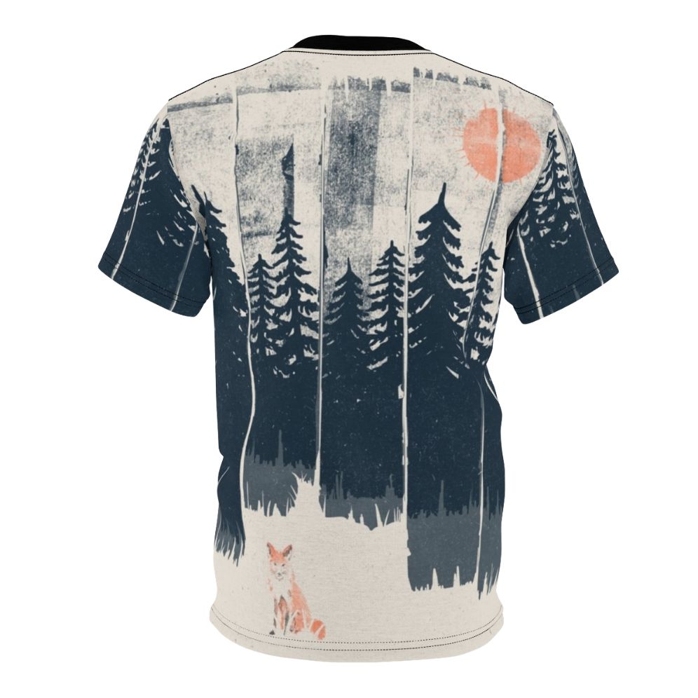 Illustration of a fox in a natural forest setting on a t-shirt - Back