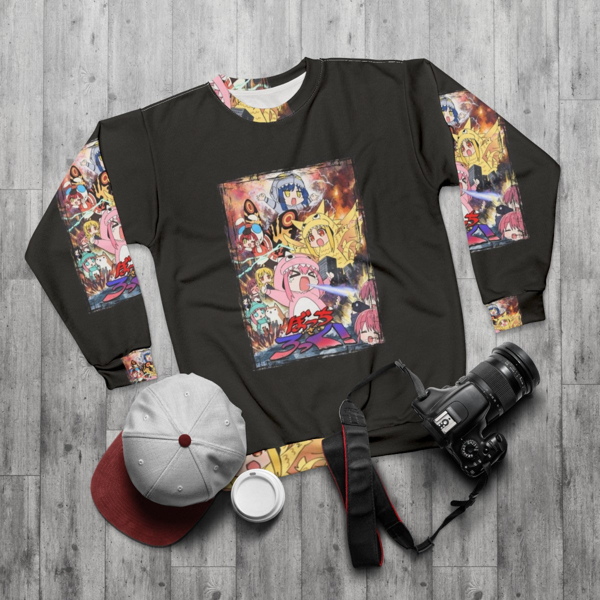 Bocchi The Rock Chibi Anime Sweatshirt - flat lay