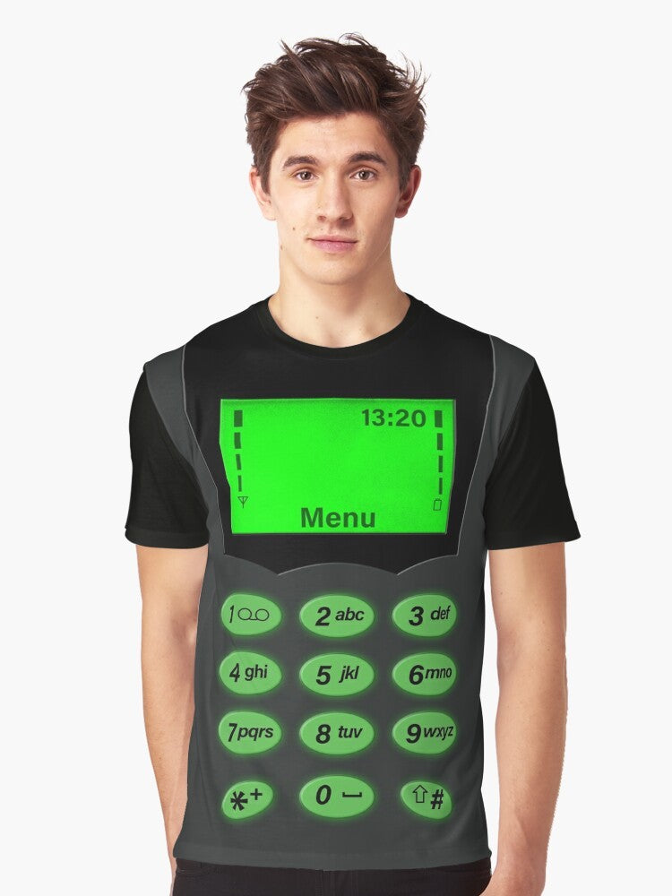 Vintage phone keypad design on a green graphic t-shirt - Men