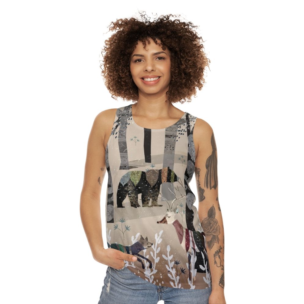 Watercolor forest animals unisex tank top - women