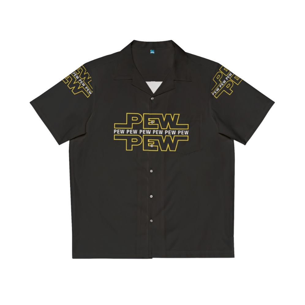 Pew Pew Pew Hawaiian Shirt with Star Wars Blasters and Characters