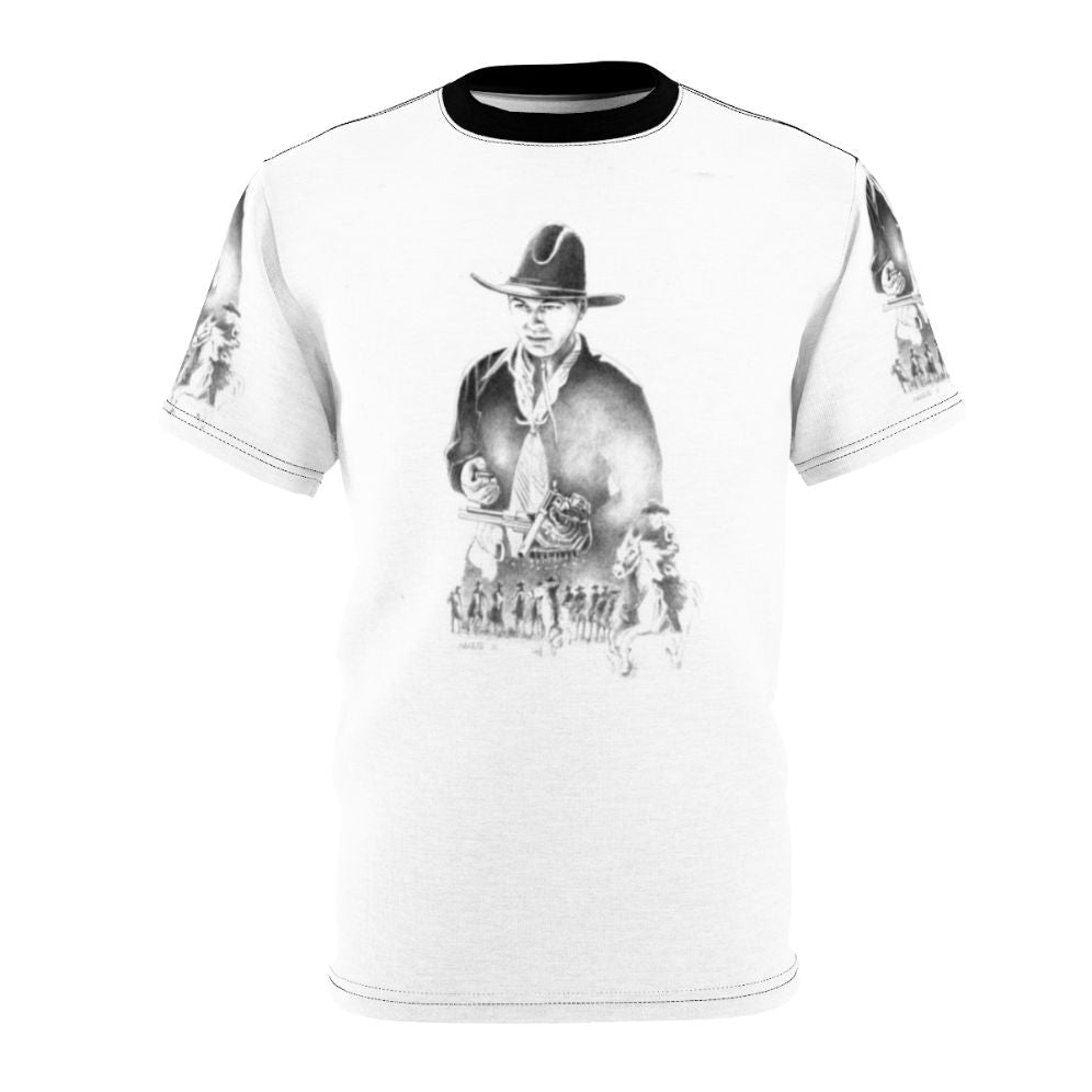 Vintage-style graphic t-shirt featuring a black and white illustration of Hopalong Cassidy, the iconic cowboy character from classic Western TV shows and films.