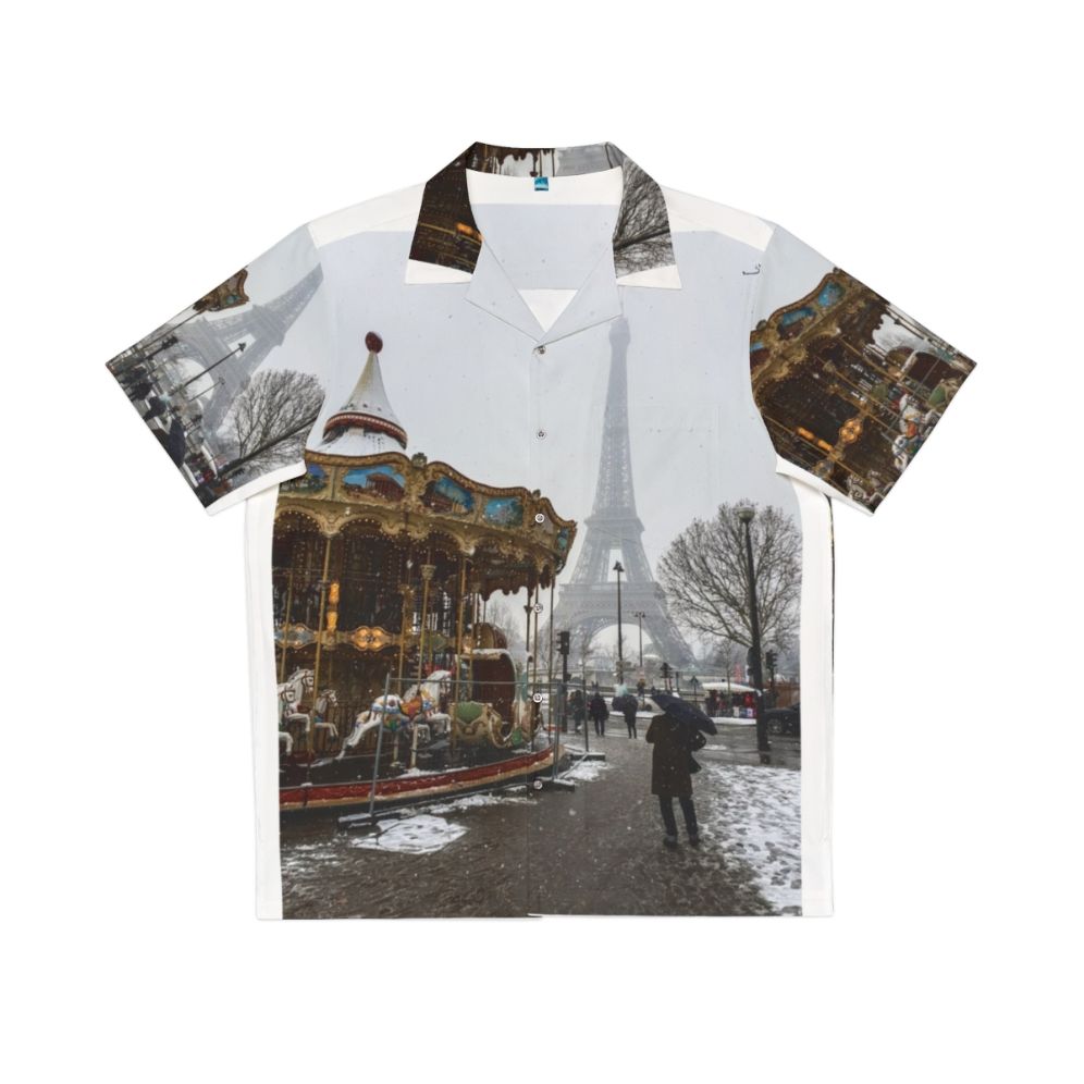 Parisian Winter Hawaiian Shirt with Eiffel Tower Design