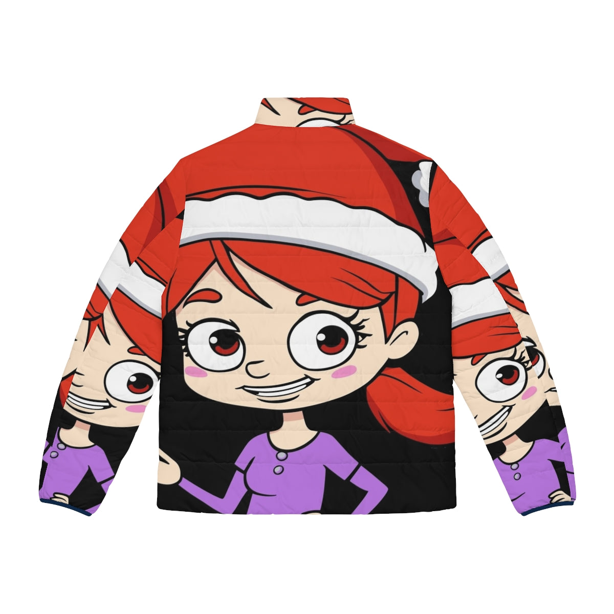 Jessi from Big Mouth wearing a vibrant puffer jacket with a Santa hat - Back