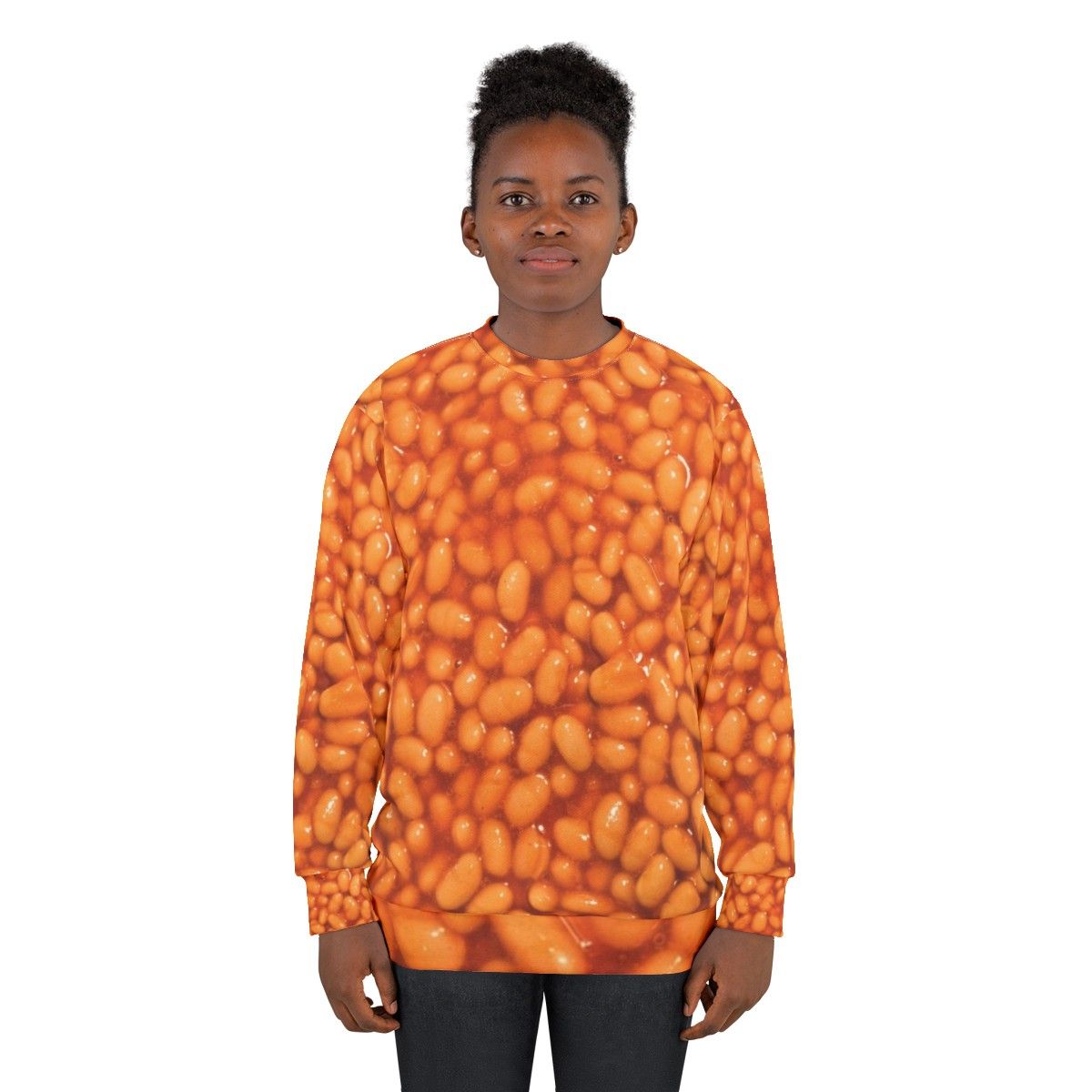 Baked beans sweatshirt with a humorous and ironic design - women