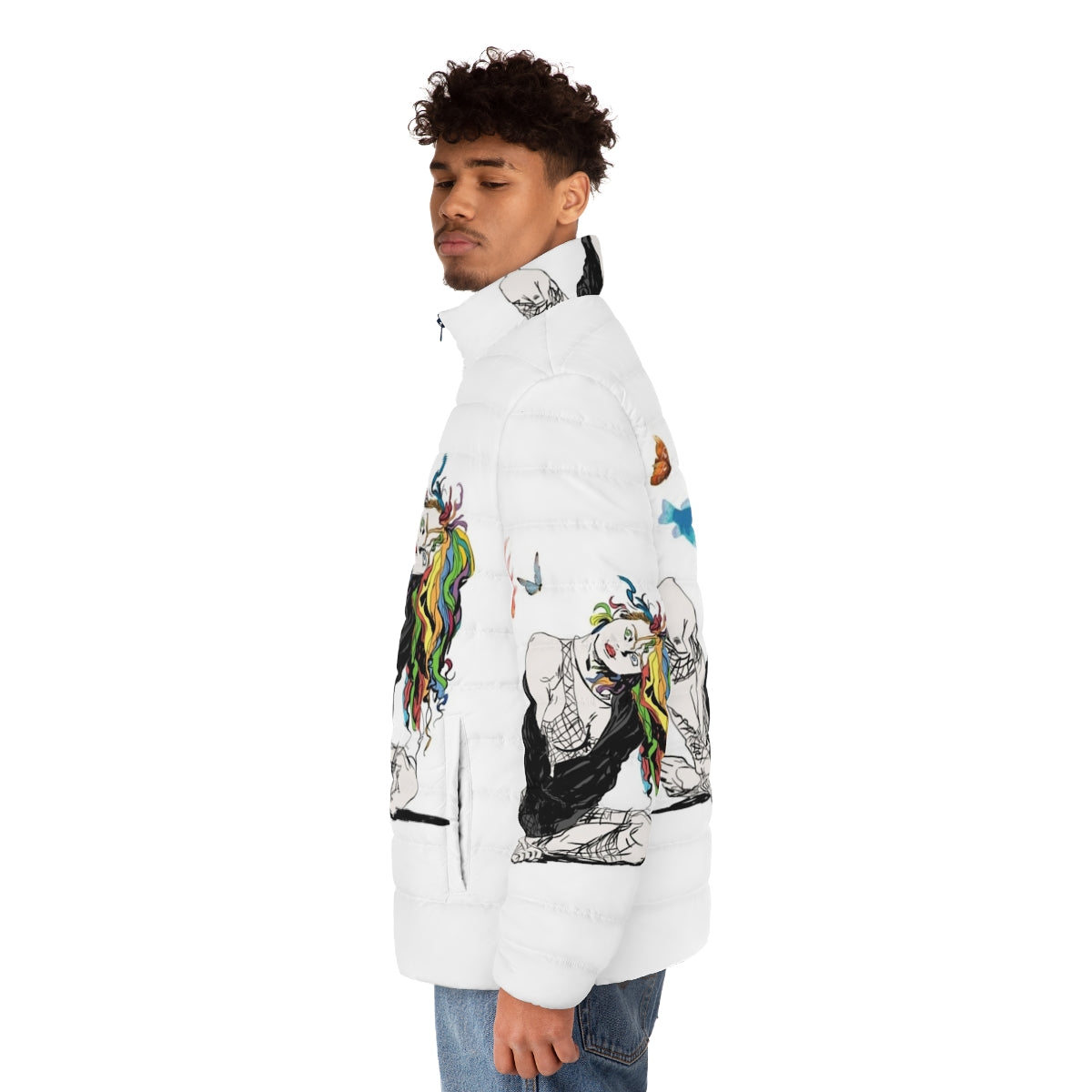 Delirium The Sandman Vertigo Comics Puffer Jacket featuring a surreal and colorful design - men side left