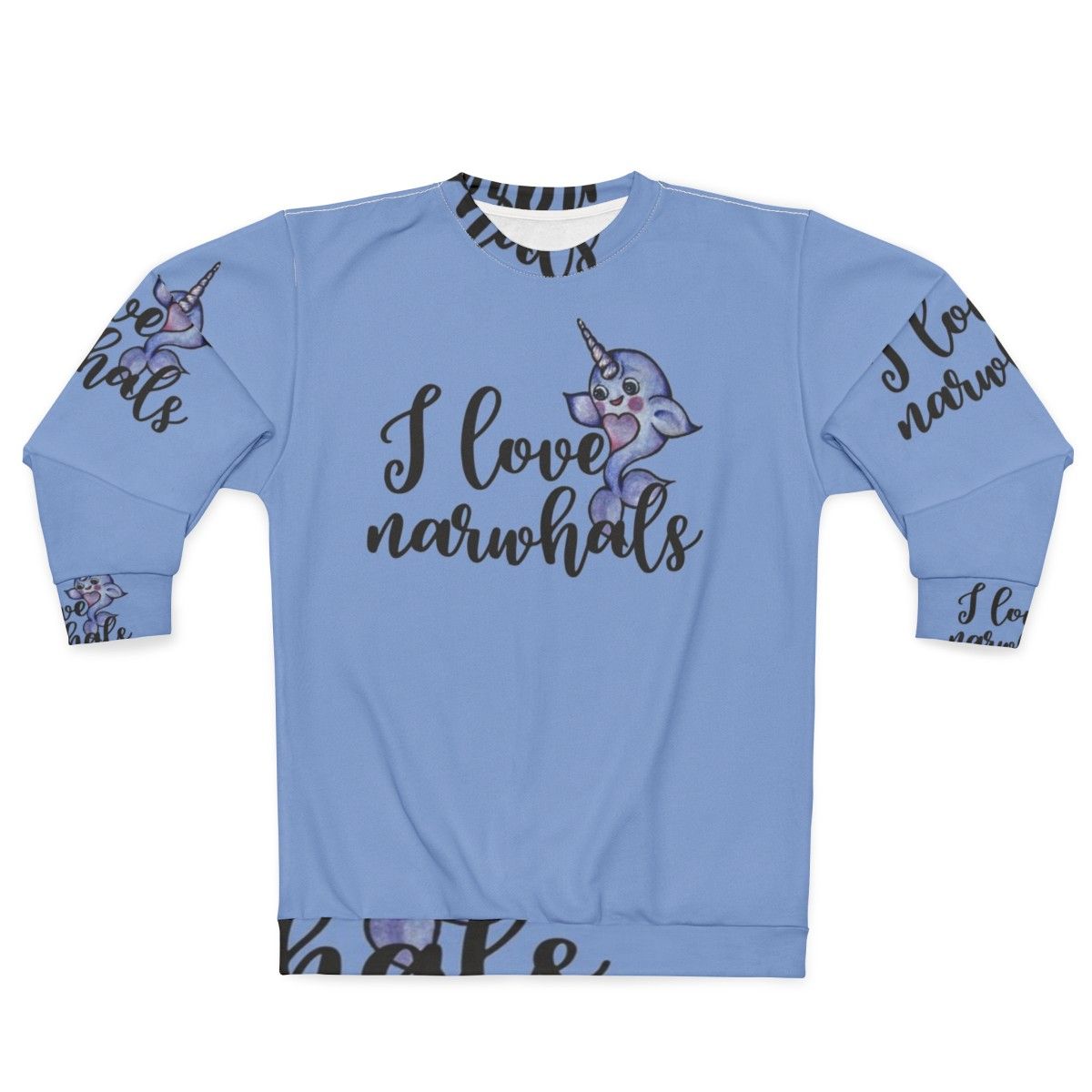 Soft pink and purple sweatshirt with a cute narwhal graphic