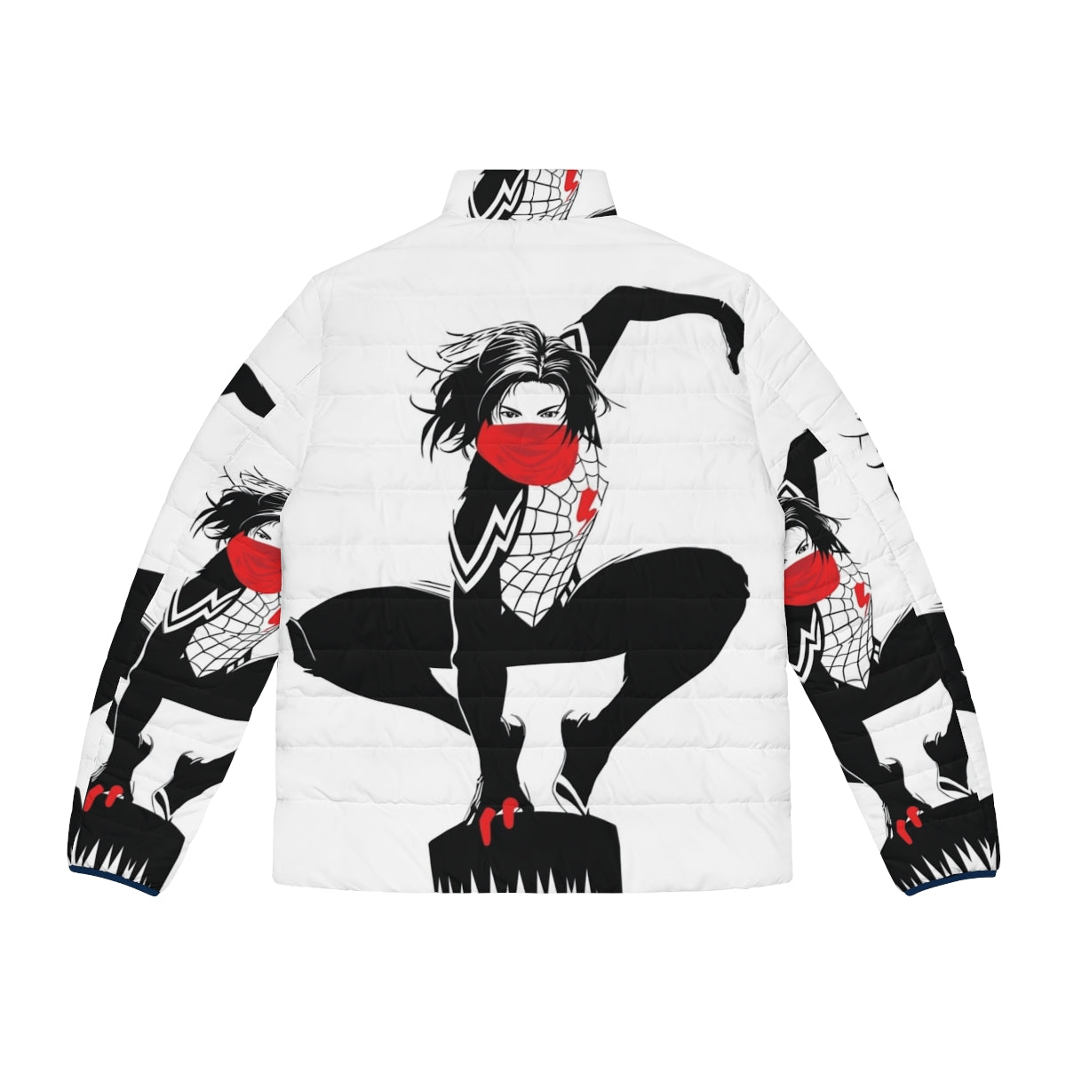 Silk Cindy Moon Black and White Puffer Jacket with Spider-Verse Inspired Design - Back