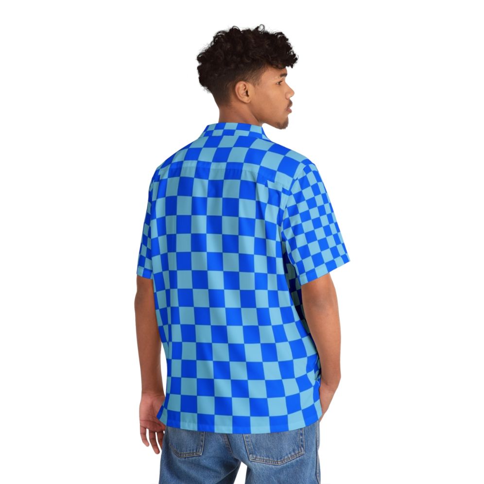 Baby Blue and Brandeis Blue Checkered Hawaiian Shirt - People Back