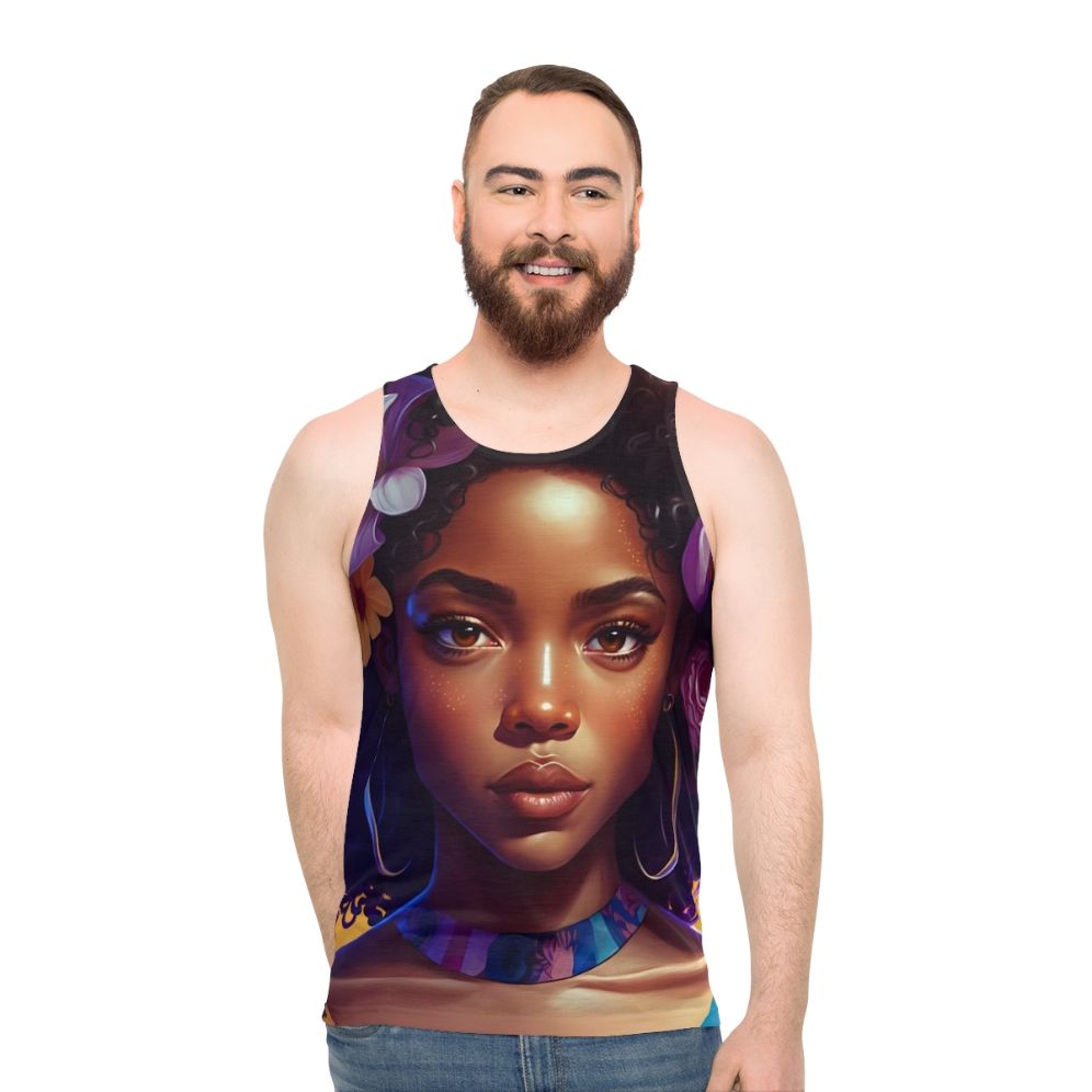 Unisex Afro Tank Top Celebrating Black Beauty and Culture - men