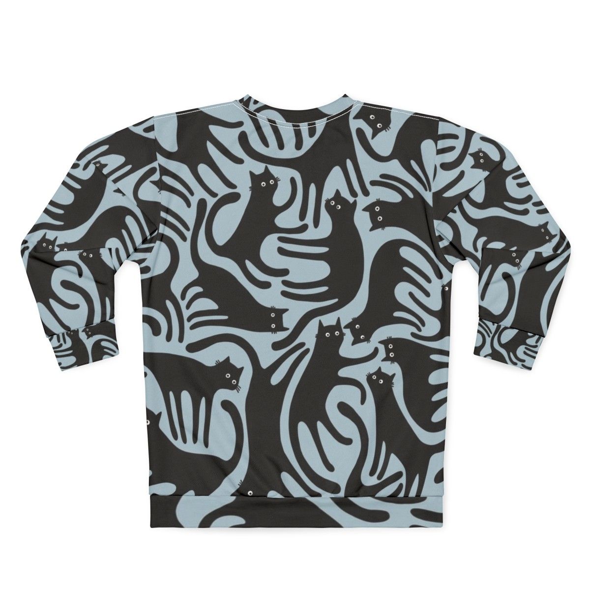 Blue sweatshirt with a modern black cat print design - Back