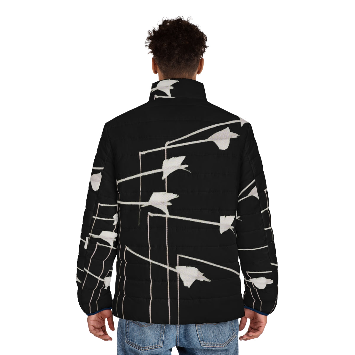 Modest Mouse puffer jacket featuring the iconic album cover art - men back