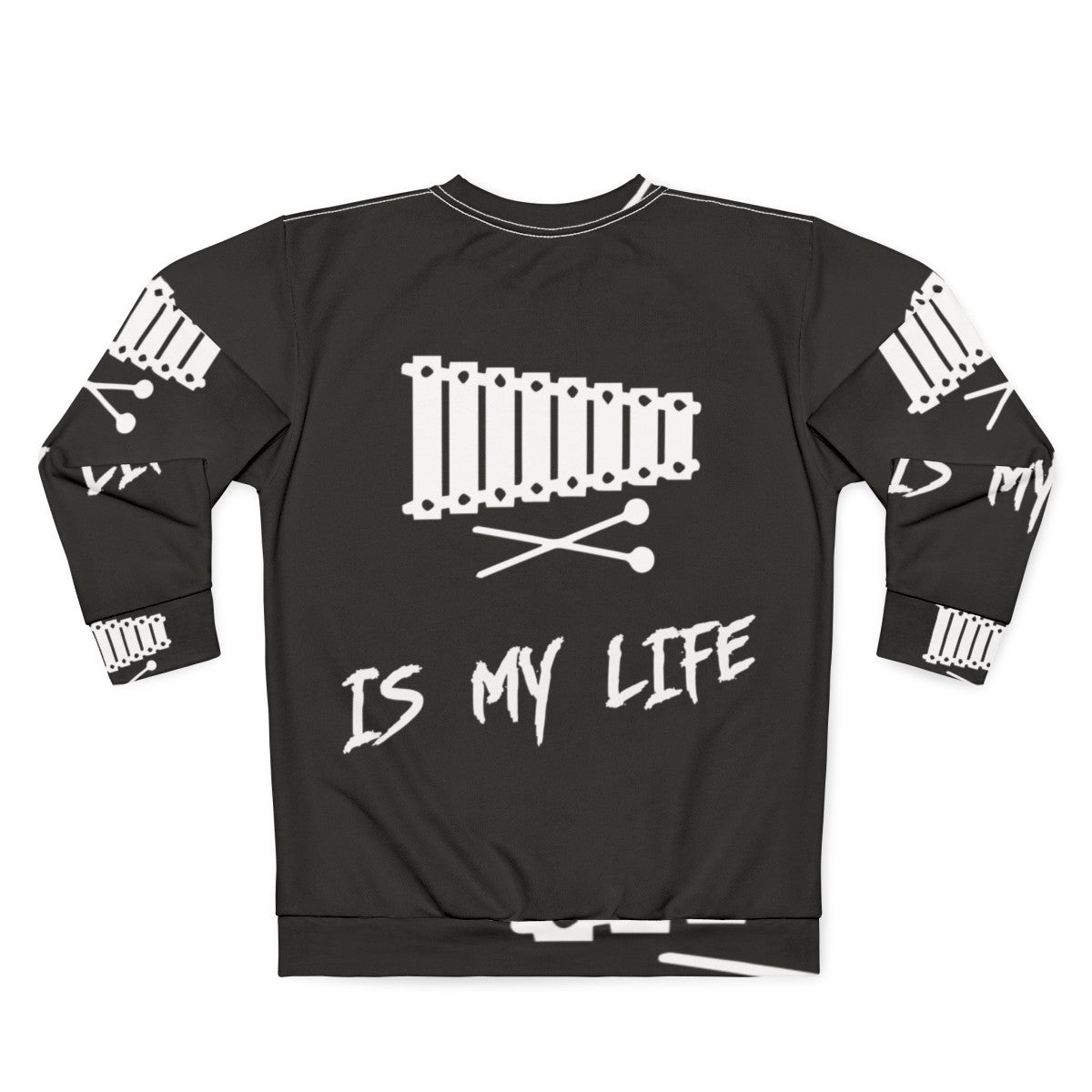 Person wearing a sweatshirt with the text "Xylophone Is My Life" - Back