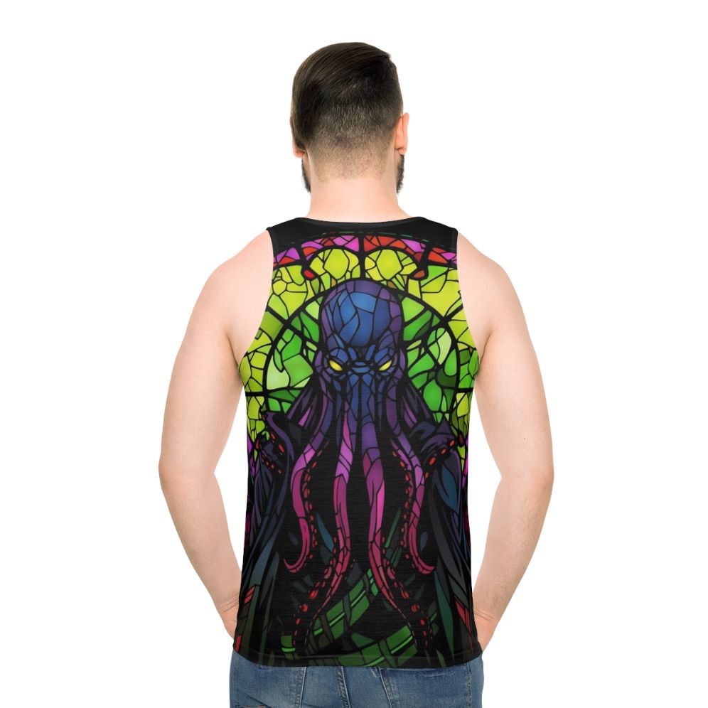 Unisex tank top featuring a fantasy horror inspired design of a Mindflayer - men back