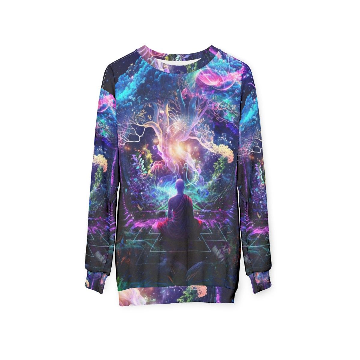 Midnight Garden Sweatshirt with Neon Blue, Inspirational and Visionary Design - hanging