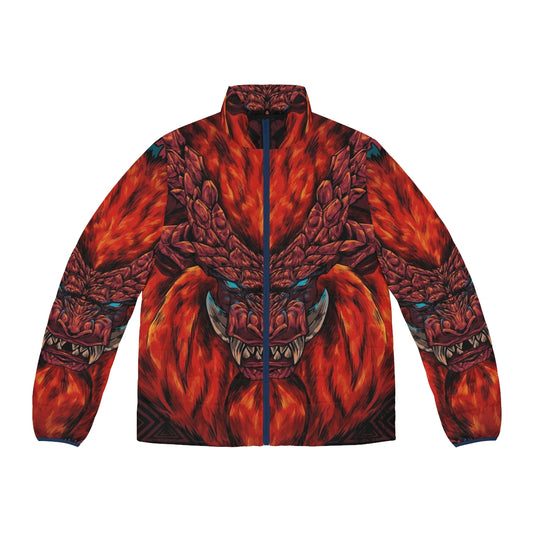 Teostra puffer jacket with gaming and monster hunting graphic design