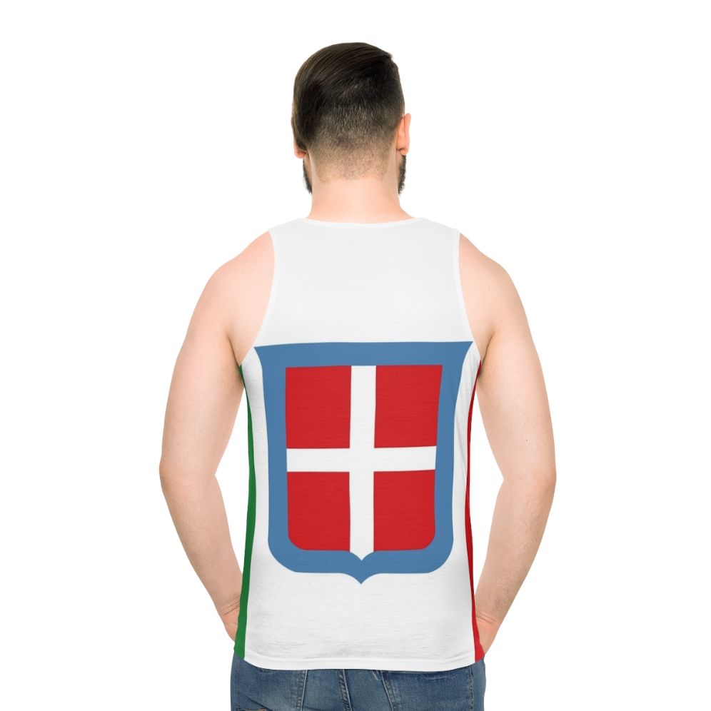 Kingdom of Italy 1861 flag design on a unisex tank top - men back