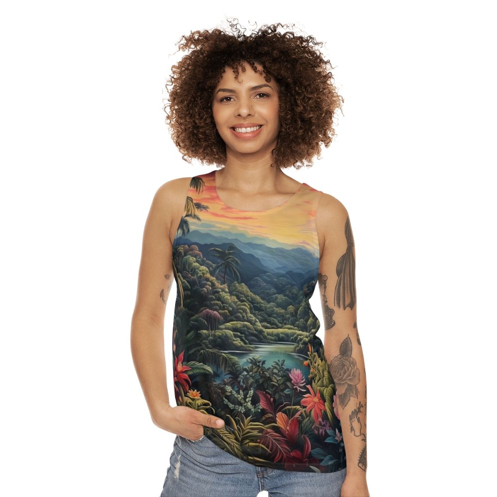 Tropical landscape nature inspired unisex tank top - women