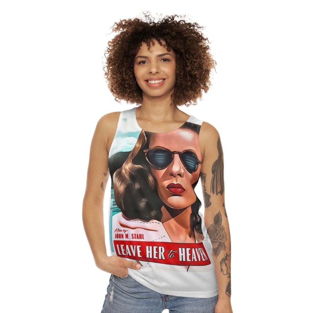 Unisex tank top featuring the vintage movie poster of "Leave Her to Heaven" starring Gene Tierney - women