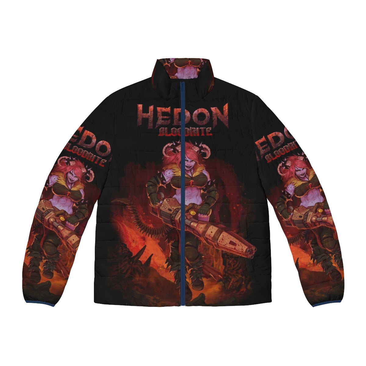 Hedon Zan fantasy puffer jacket featuring splash artwork