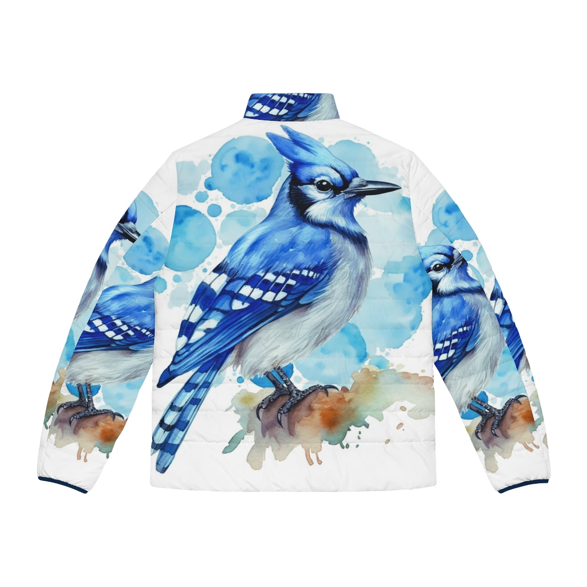 Blue Jay Puffer Jacket with Feather Design - Back