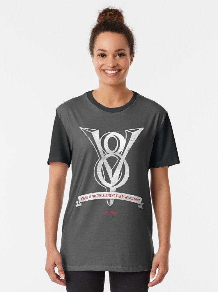 Graphic t-shirt featuring a powerful V8 engine design for hot rod and muscle car fans - Women