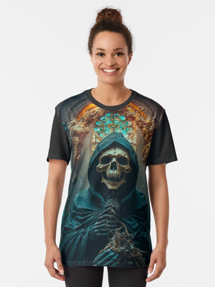 Gothic skeleton skull priest in dark church t-shirt design - Women