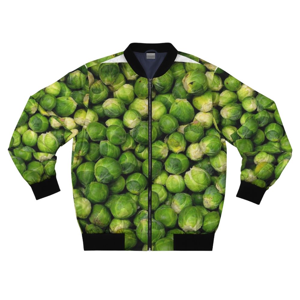 Brussels sprouts bomber jacket with a vibrant vegetable design