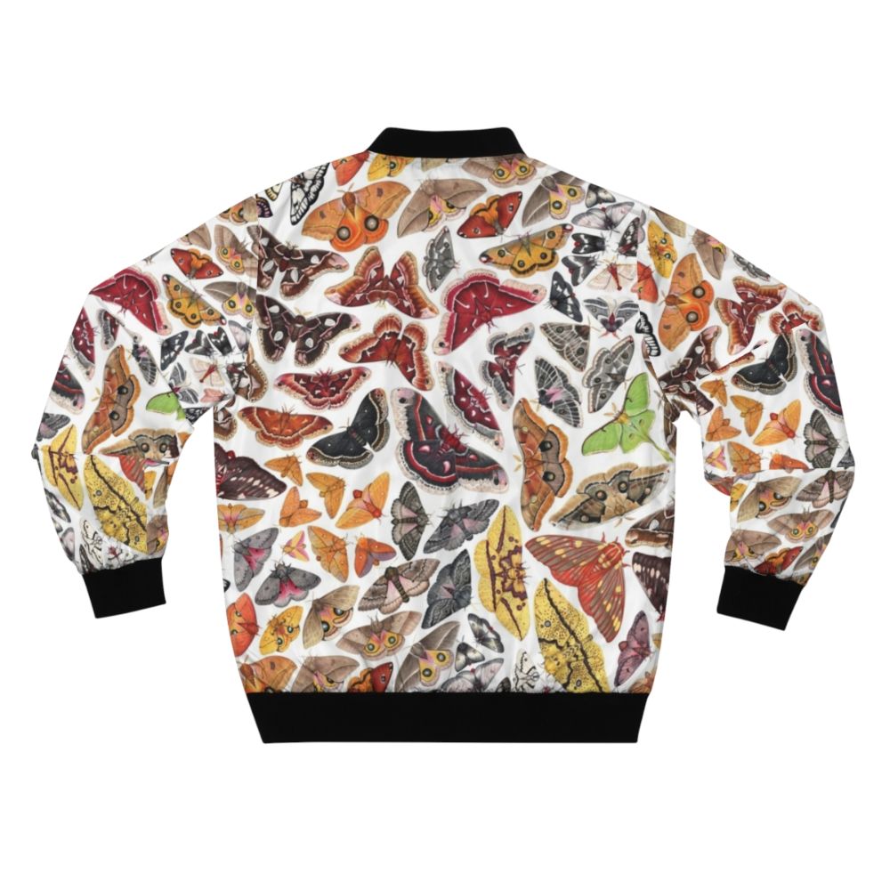 Bomber jacket featuring a pattern of saturniid moths native to North America - Back