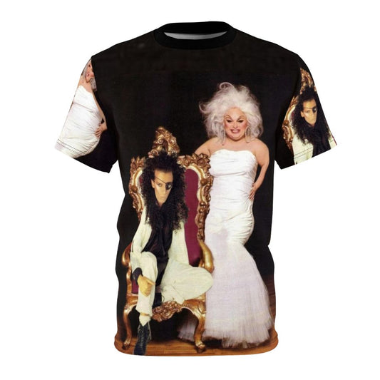 Retro 80s pop music inspired t-shirt featuring iconic artists Pete Burns and Divine