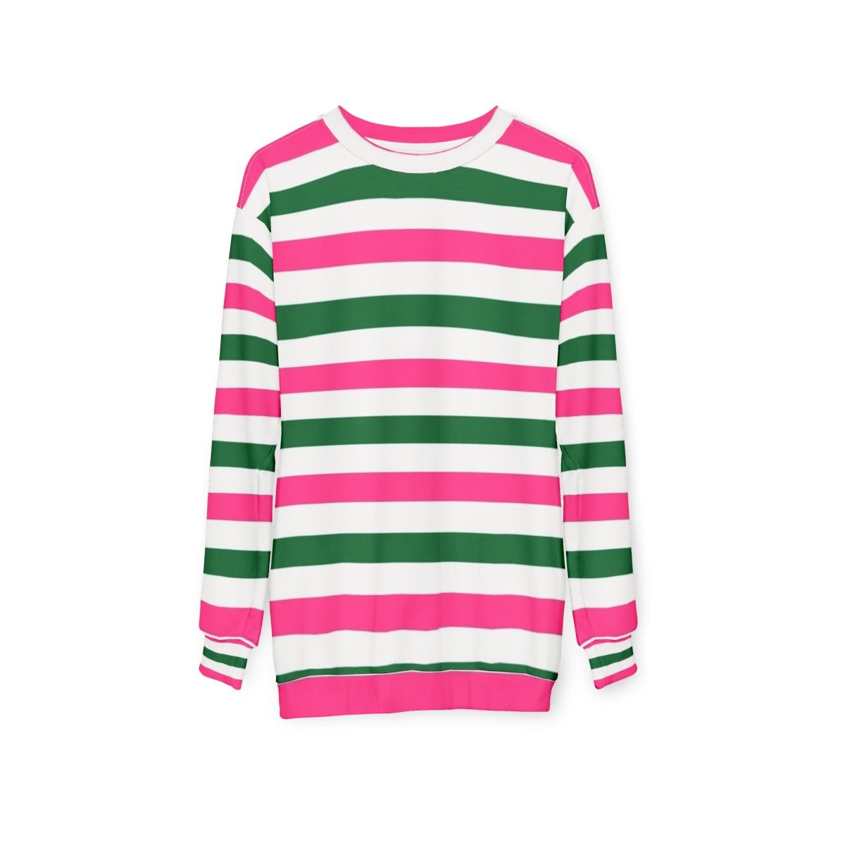 Deckchair Stripes Forest Green and Pink Sweatshirt - hanging