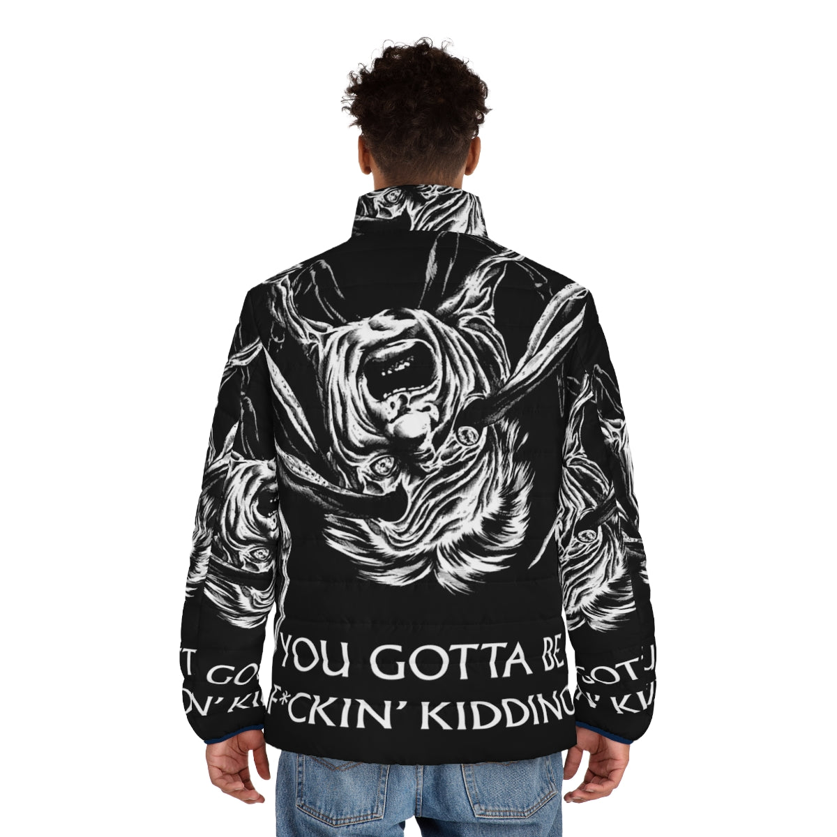 The Thing 1982 inspired puffer jacket with horror movie graphics - men back