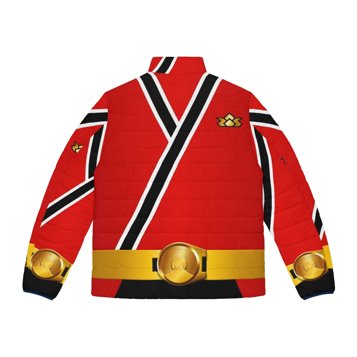 Samurai Red Puffer Jacket with Shinkenger and Super Sentai Inspired Design - Back