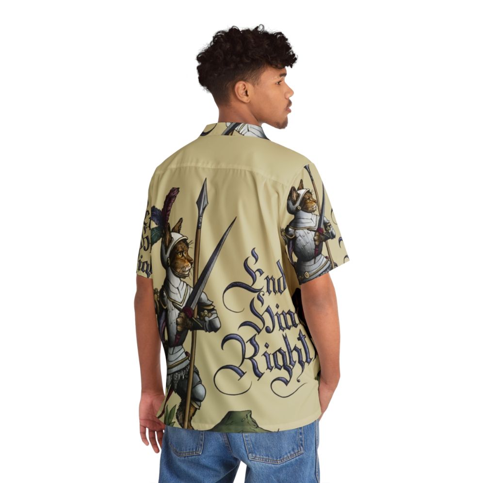 Medieval cat print Hawaiian shirt with swords and armor - People Back