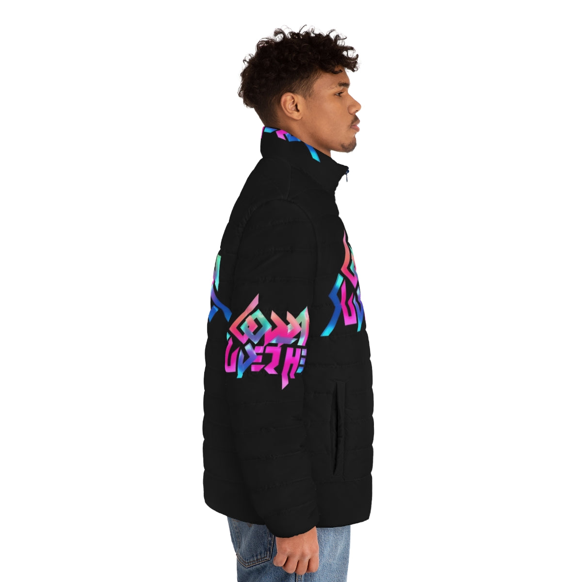 Suda 51 inspired Nmh3 Puffer Jacket, featuring a stylish and functional design for fans of the No More Heroes video game series. - men side right