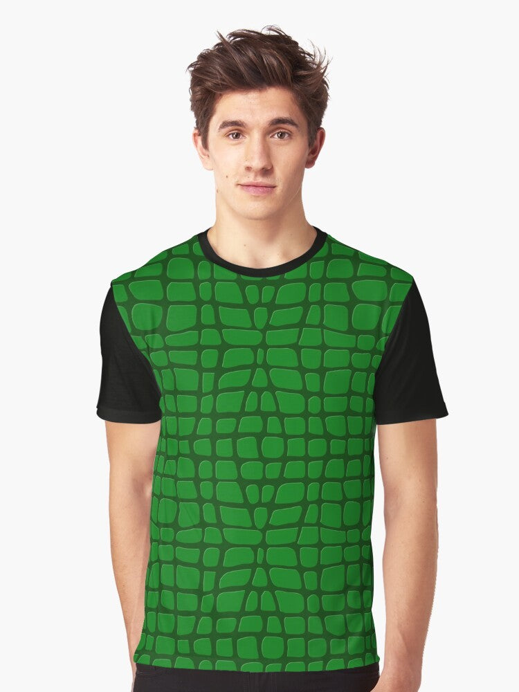 Green crocodile skin pattern animal print graphic t-shirt - Men