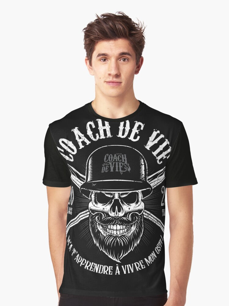 Life Coach Biker T-Shirt with text "Teach me how to live my osti!" - Men