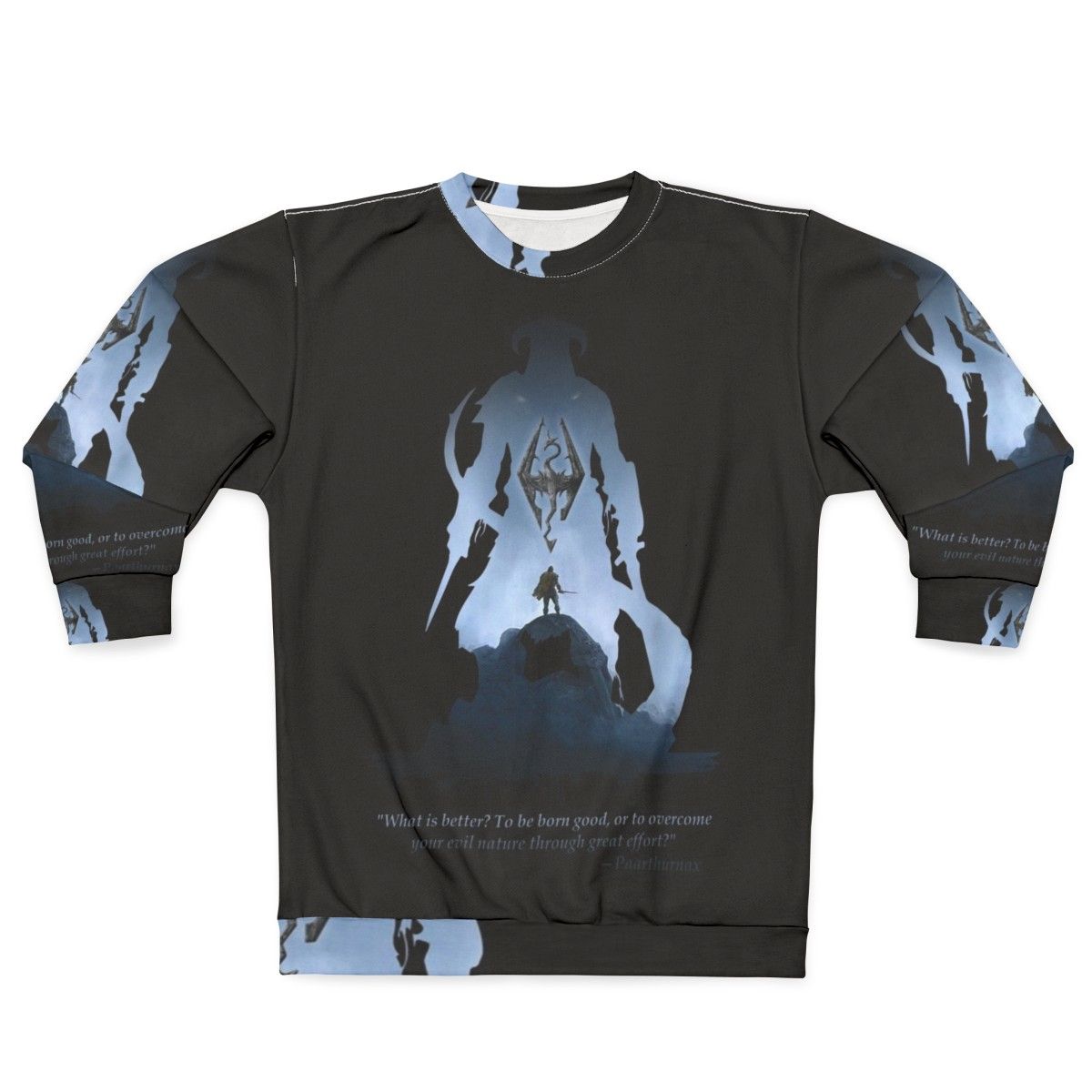 Dragonborn Sweatshirt featuring the iconic Skyrim logo and dragon