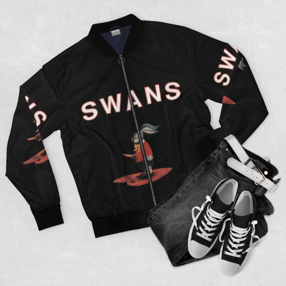 Swans post-punk bomber jacket with experimental and alternative design - Flat lay