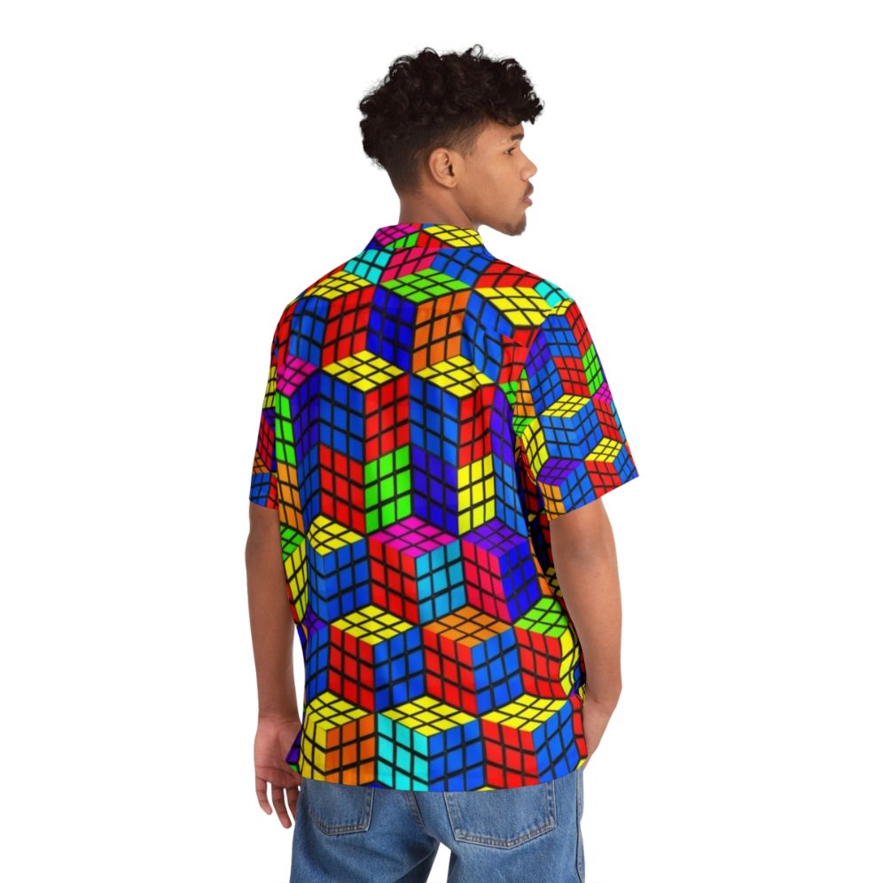 Rubik's Cube Hawaiian shirt with geometric illusion pattern - People Back