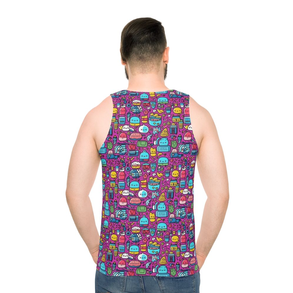 Hobbies unisex tank top with cartoon zoo animals and pineapple print - men back