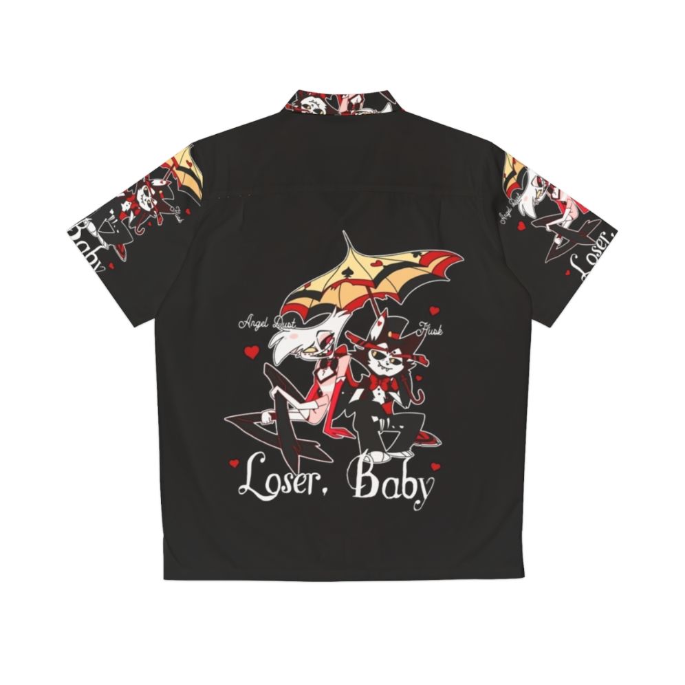 Hazbin Hotel Angel Dust and Husk demon characters on a vibrant Hawaiian shirt - Back