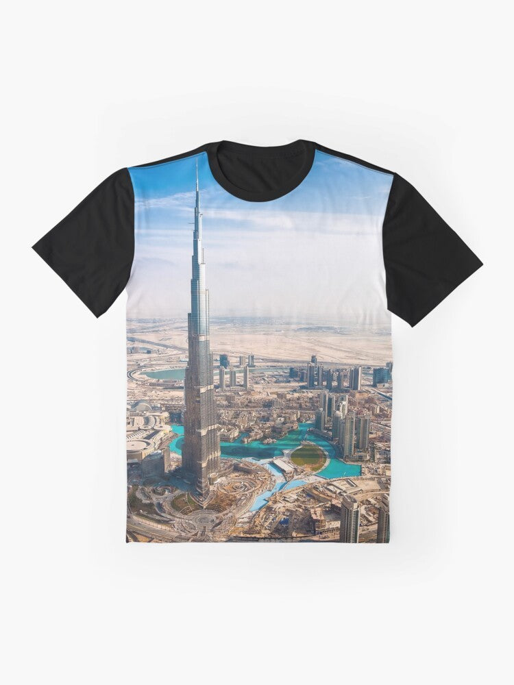 Dubai Skyline Graphic T-Shirt with Burj Khalifa - Flat lay