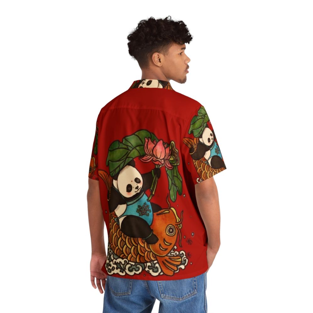 Abundance Year After Year Hawaiian Shirt with Floral Pattern, Koi Fish, and Lotus Flower - People Back