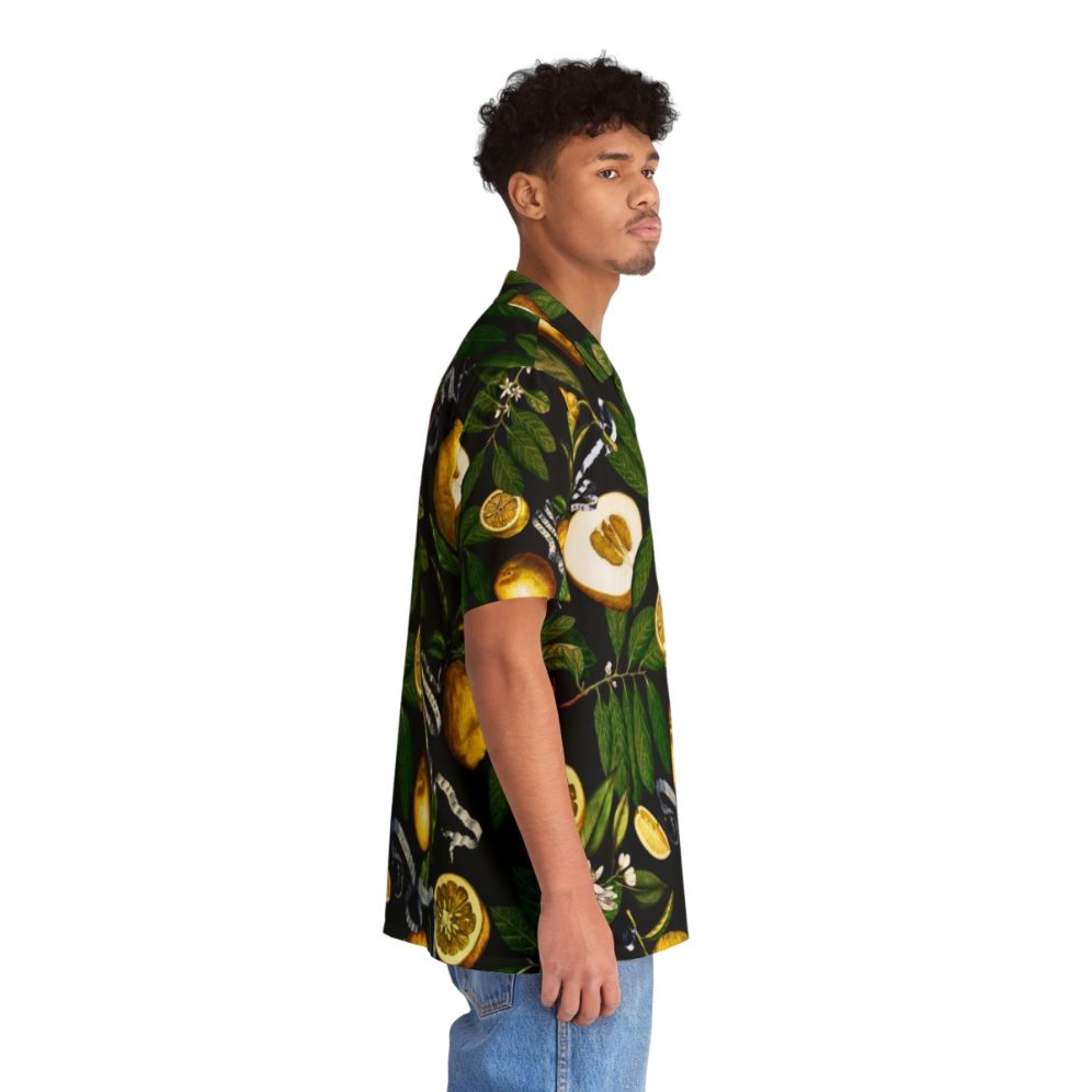 Lemon Tree Black Hawaiian Shirt with Tropical Botanical Design - People Pight