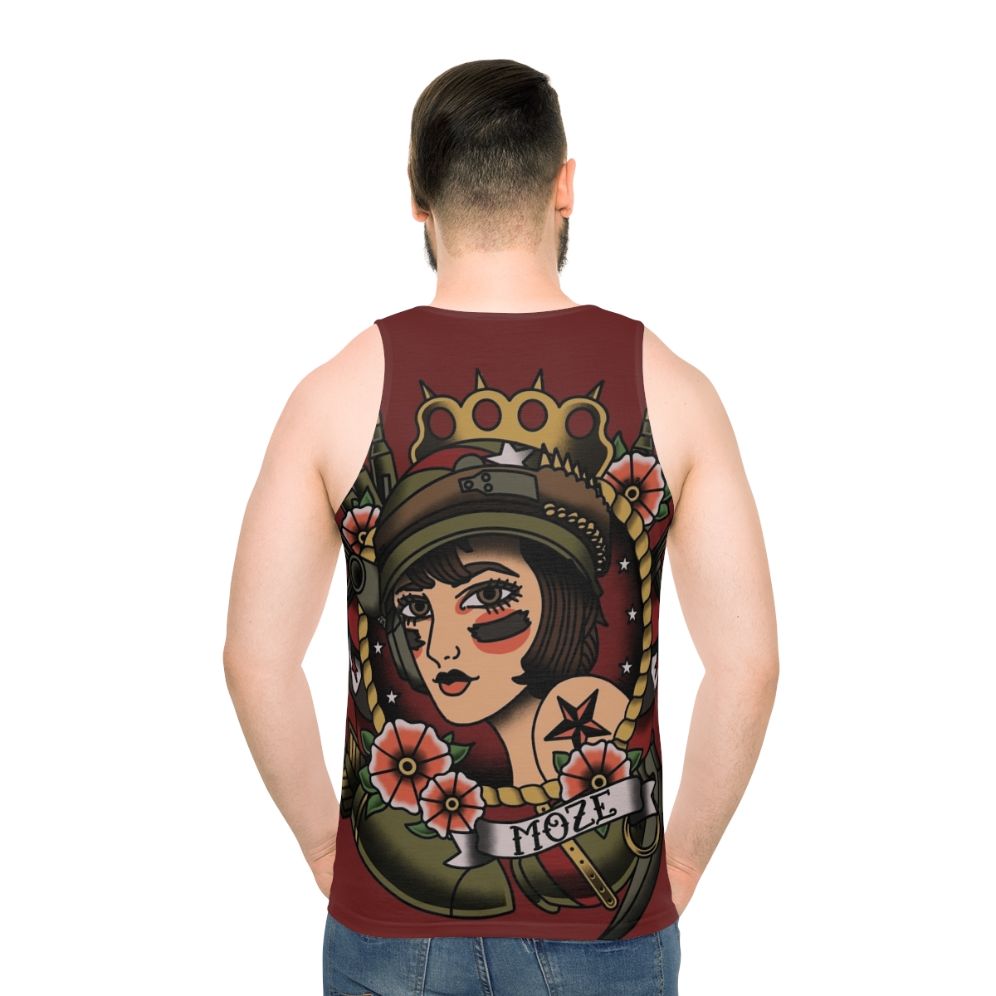 Vintage tattoo art Moze Borderlands unisex tank top - men back