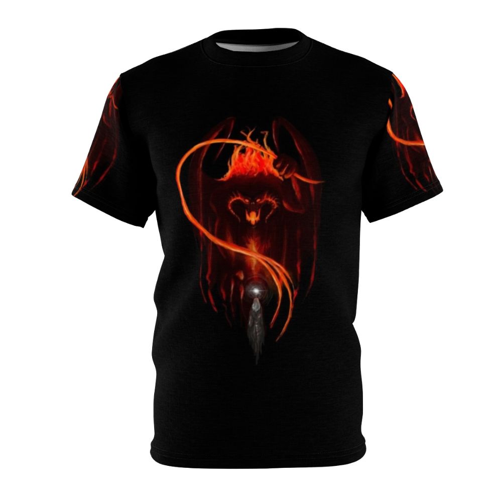 Balrog fantasy t-shirt with dark, epic imagery inspired by Lord of the Rings