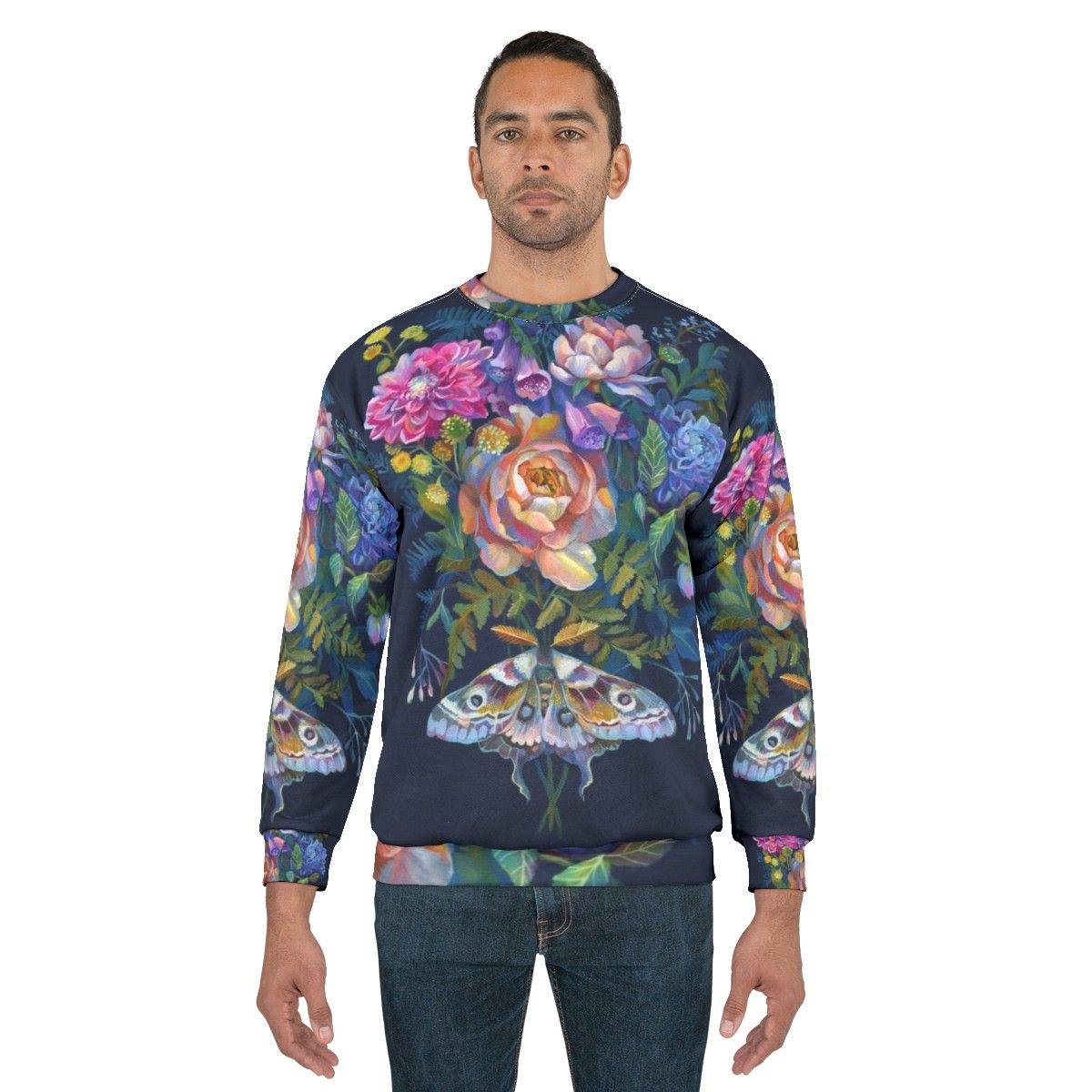 Delicate moth flowers bouquet sweatshirt - men