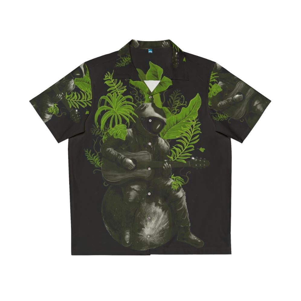 Astropical Strum Hawaiian Shirt featuring cosmic space and nature-inspired design