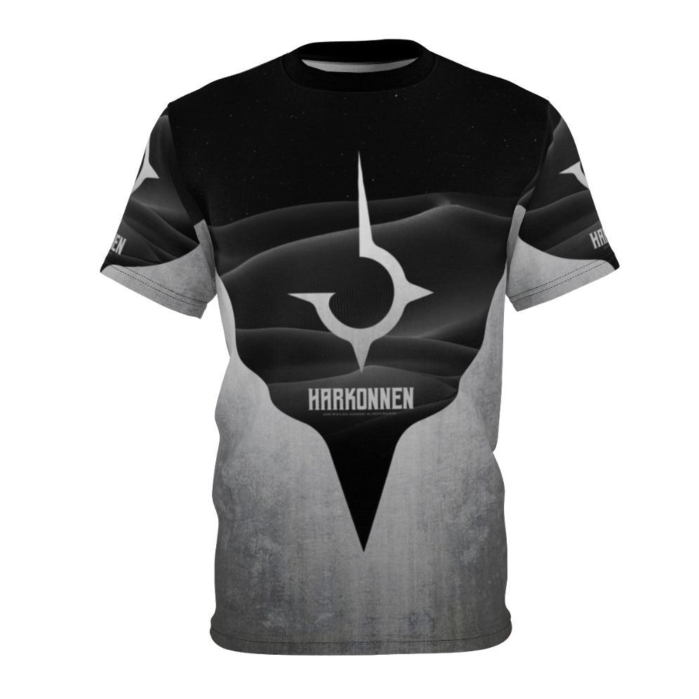 Dune Harkonnen Inspired Titanium AOP T-shirt with desert and sci-fi graphics